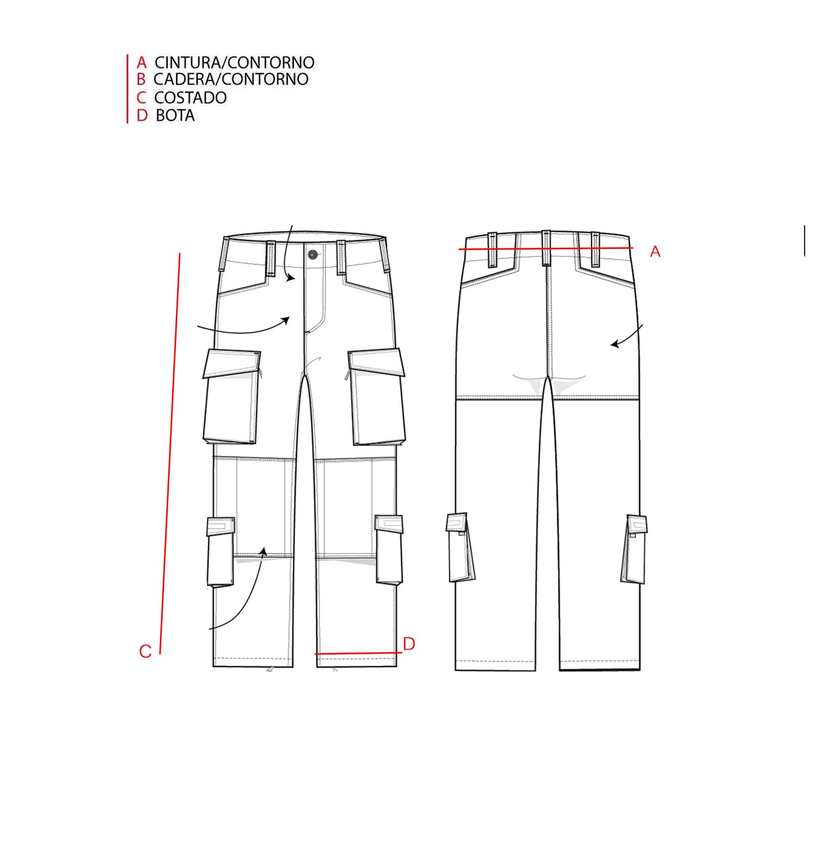 Guía visual de medidas del pantalón cargo